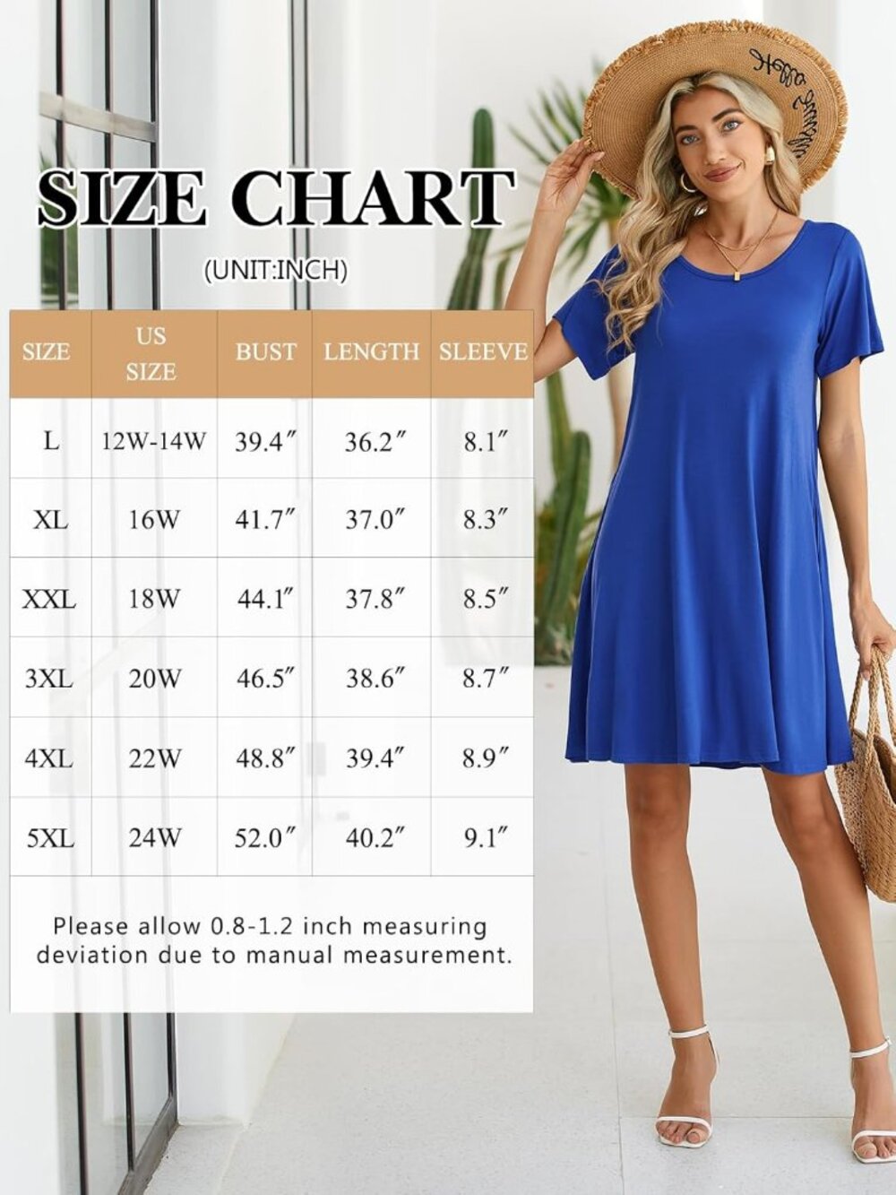 Women's Navy Blue Casual Loose Swing Tunic Short Sleeve Sun Mini Shirt Dress - Picture 6 of 6